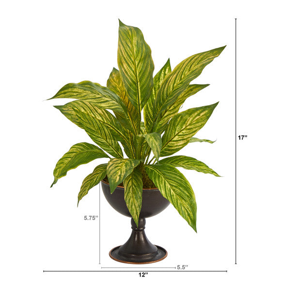 17" Musa Leaf Artificial Plant in Metal Chalice