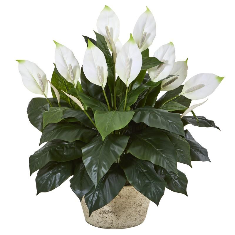 35"  Spathifyllum Artificial Plant in White Planter
