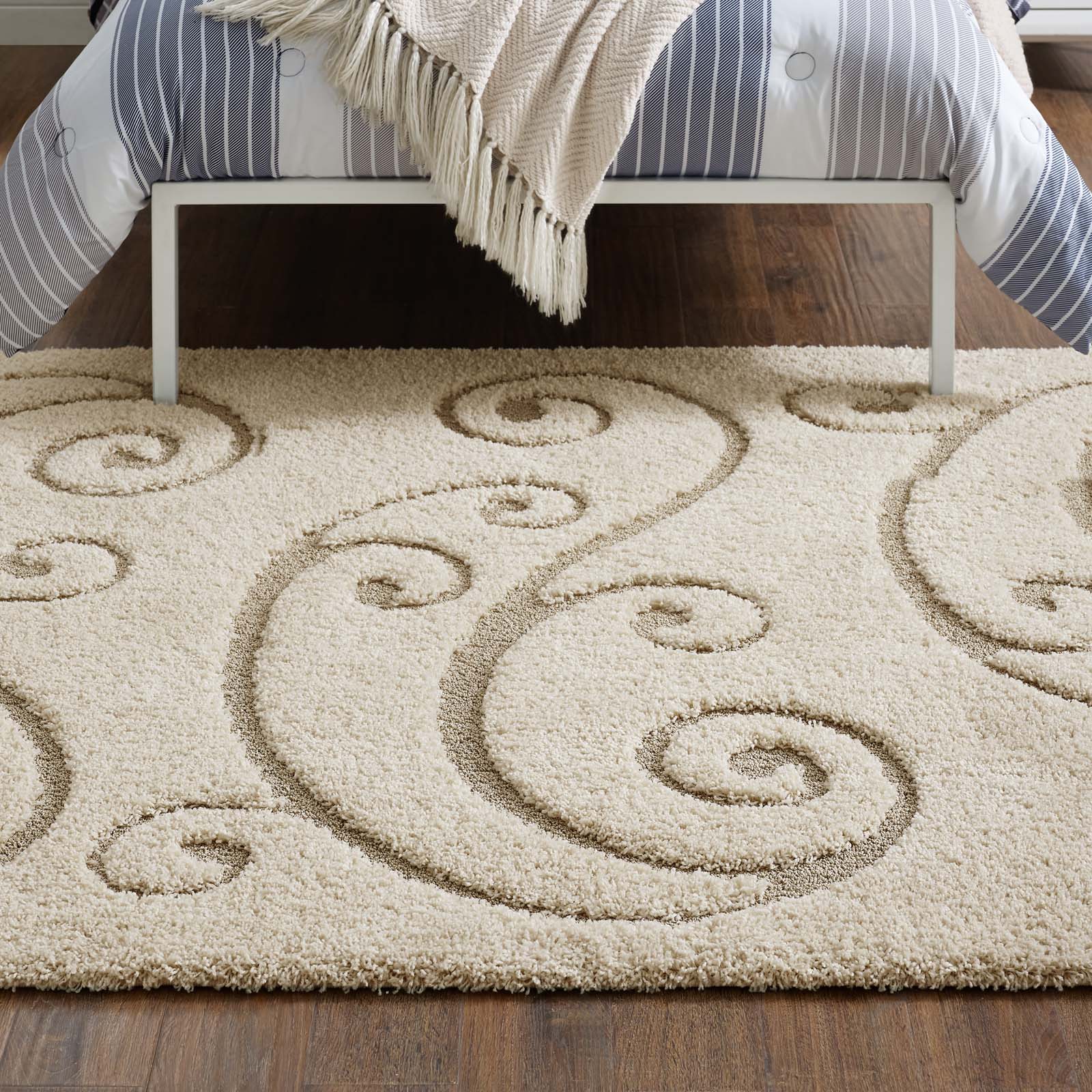 Jubilant Sprout Scrolling Vine Shag 5x8 Area Rug by Modway