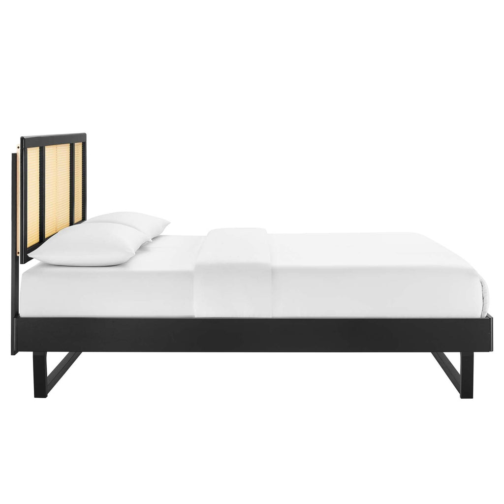 Kelsea Cane and Wood Full Platform Bed With Angular Legs by Modway