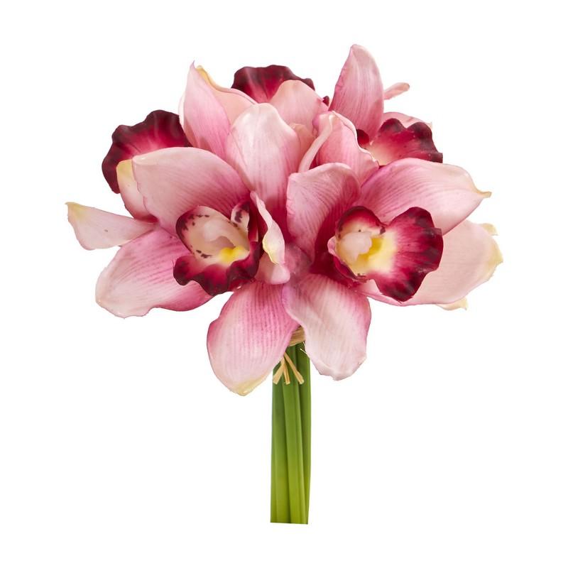 9"  Cymbidium Orchid Artificial Flower Bundle (Set of 6)