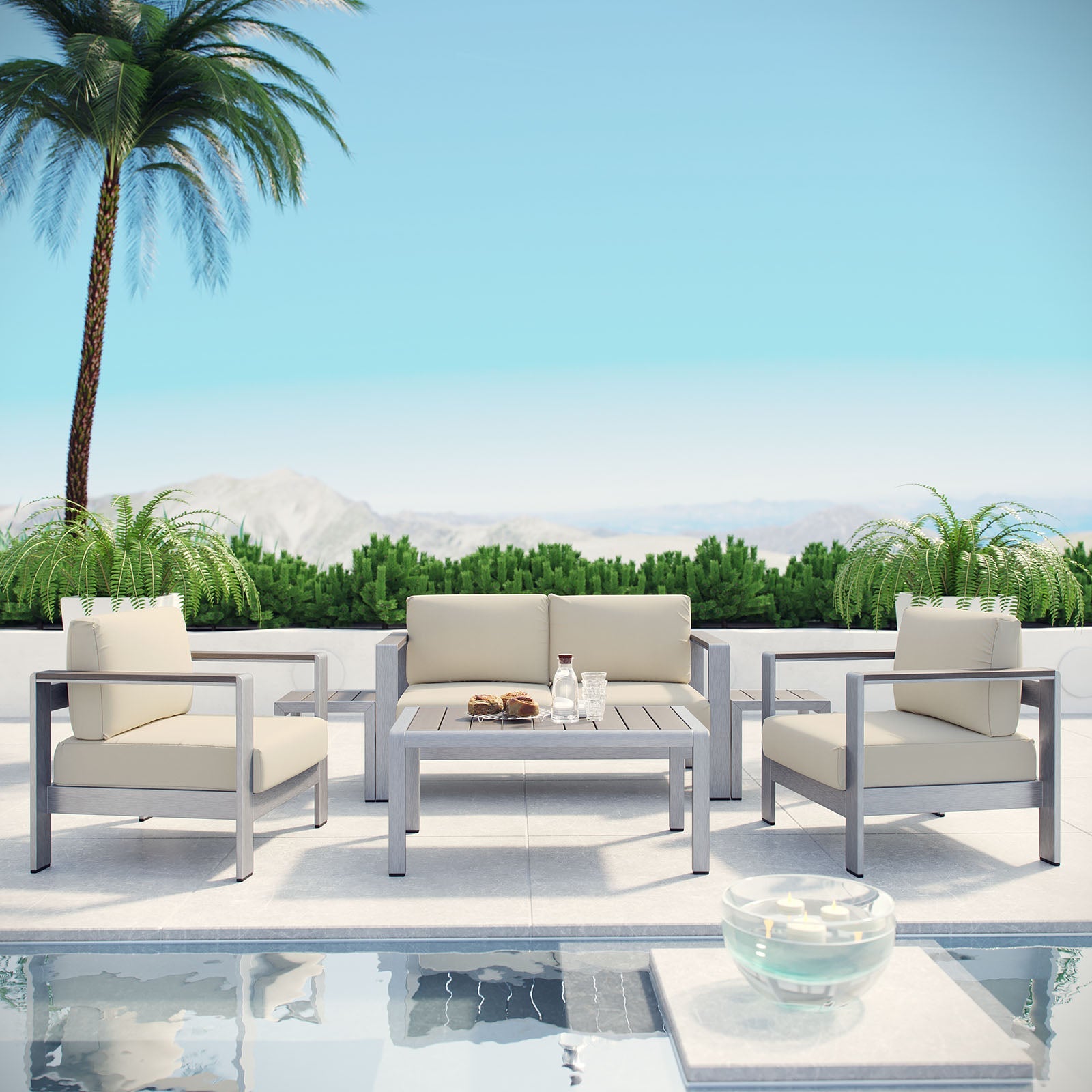 Shore 6 Piece Outdoor Patio Aluminum Sectional Sofa Set by Modway