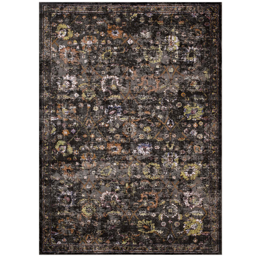 Minu Distressed Floral Lattice 4x6 Area Rug by Modway