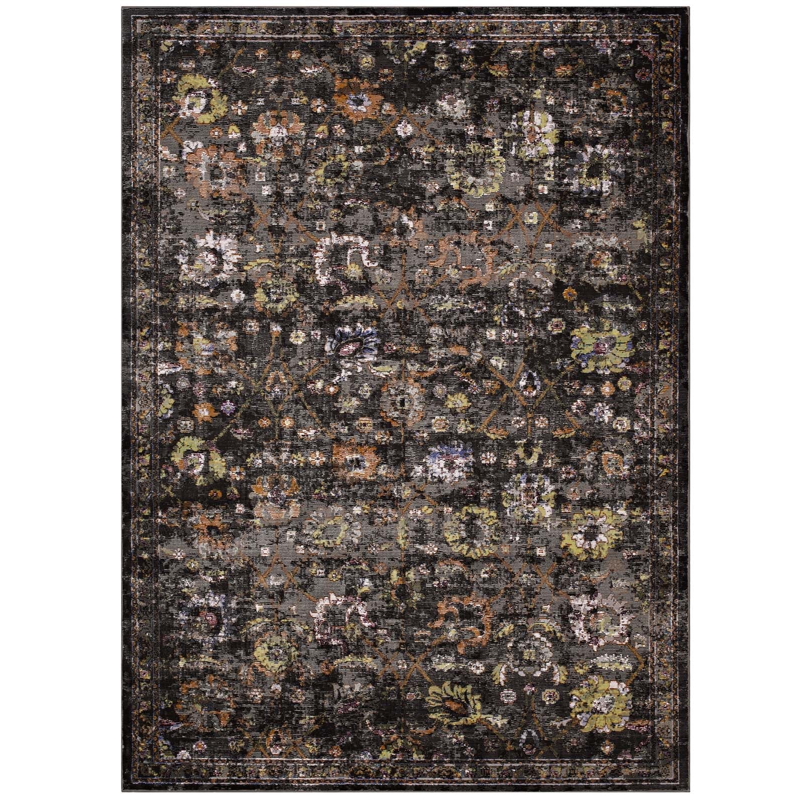 Minu Distressed Floral Lattice 4x6 Area Rug by Modway