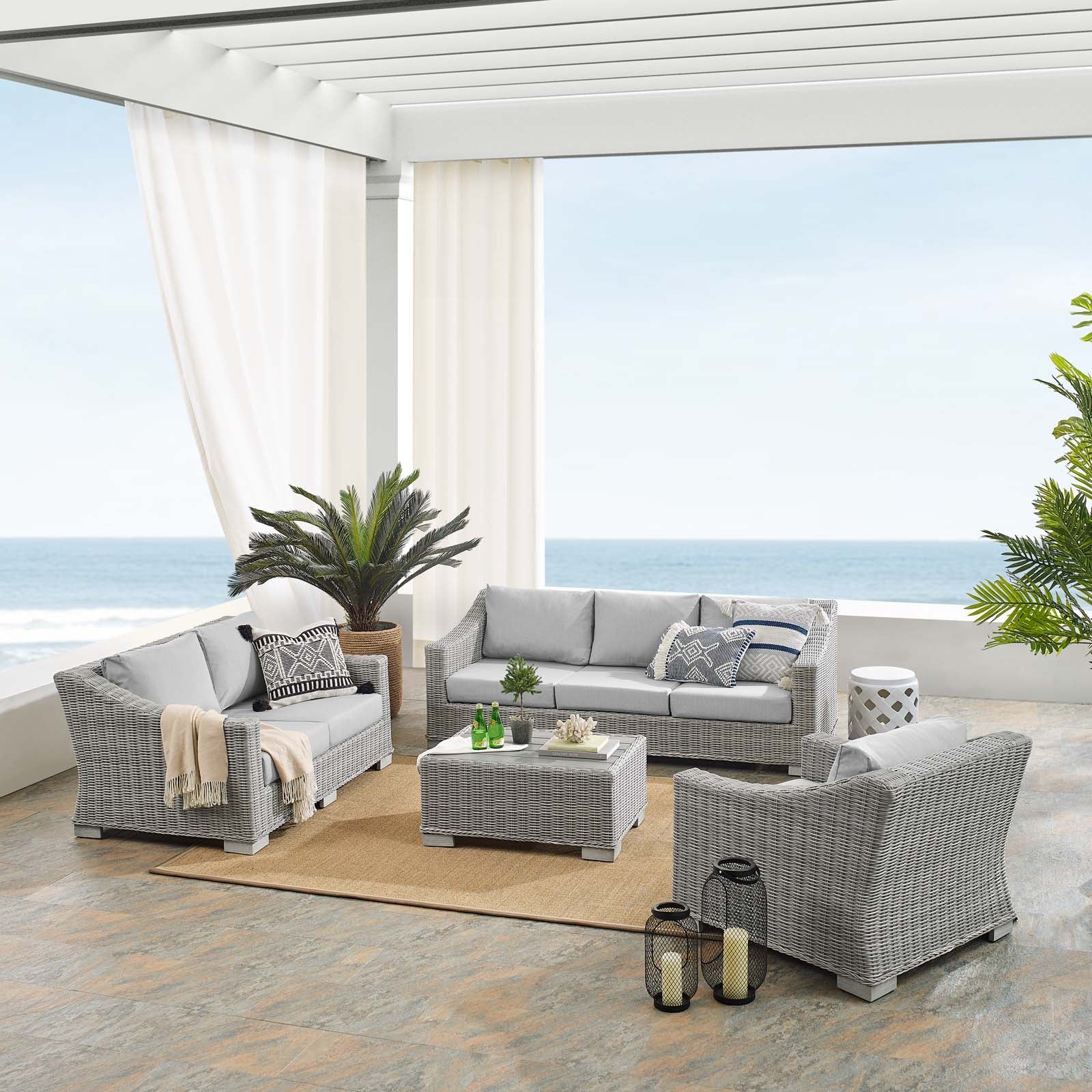 Conway 4-Piece Sunbrella¨ Outdoor Patio Wicker Rattan Furniture Set by Modway