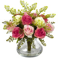 Rose & Maiden Hair Arrangement With Vase 1366-AP By Nearly Natural