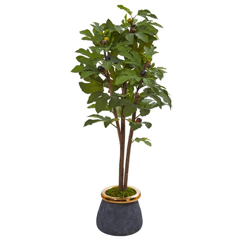 46"  Fig Artificial Tree in Planter with Brass Trimming