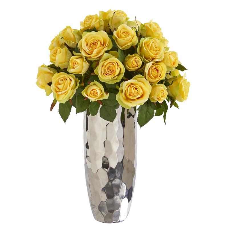 20"  Rose Artificial Arrangement in Silver Vase