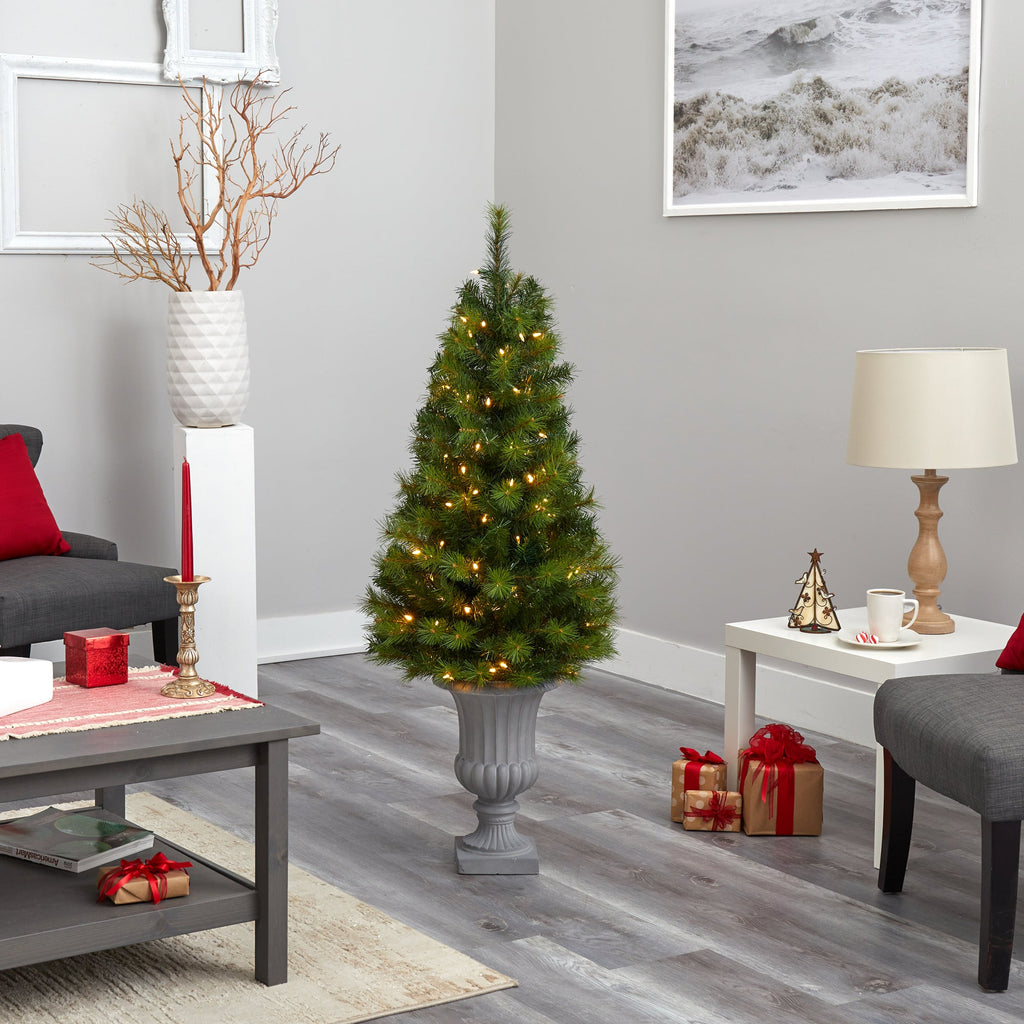4.5' Green Valley Pine Artificial Christmas Tree w/ 100 Warm White LED Lights