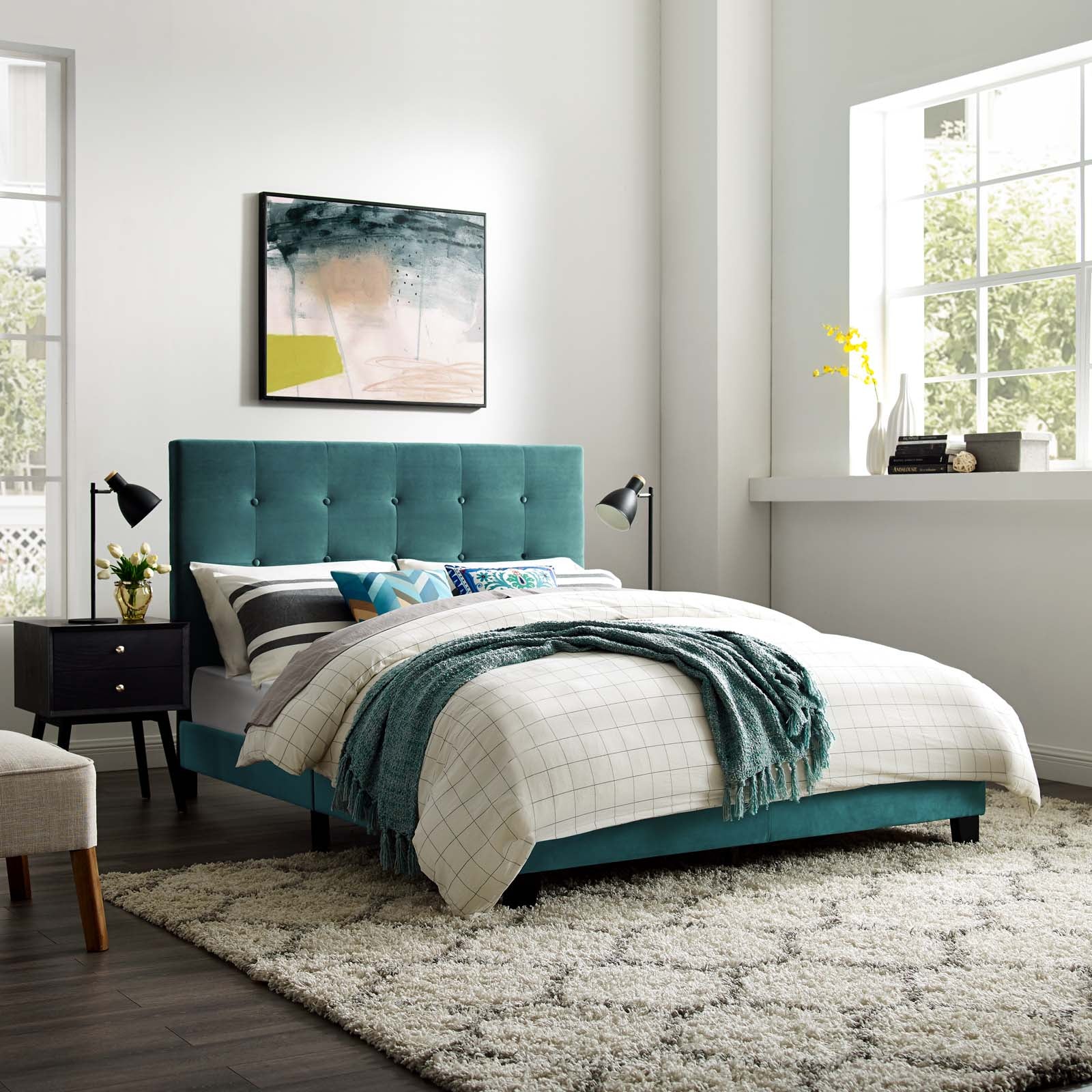 Melanie Tufted Button Upholstered Performance Velvet Queen Platform Bed by Modway