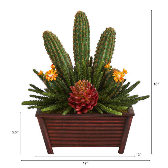18" Mixed Cactus Succulent Artificial Plant in Planter