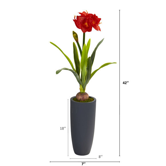 3.5' Amaryllis Artificial Plant in Gray Planter