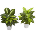 19"  Dieffenbachia Artificial Plant in White Vase (Set of 2)