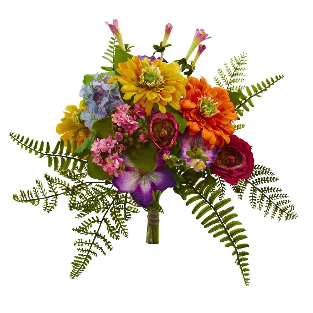 13"  Mixed Flowers Artificial Bush (Set of 2)