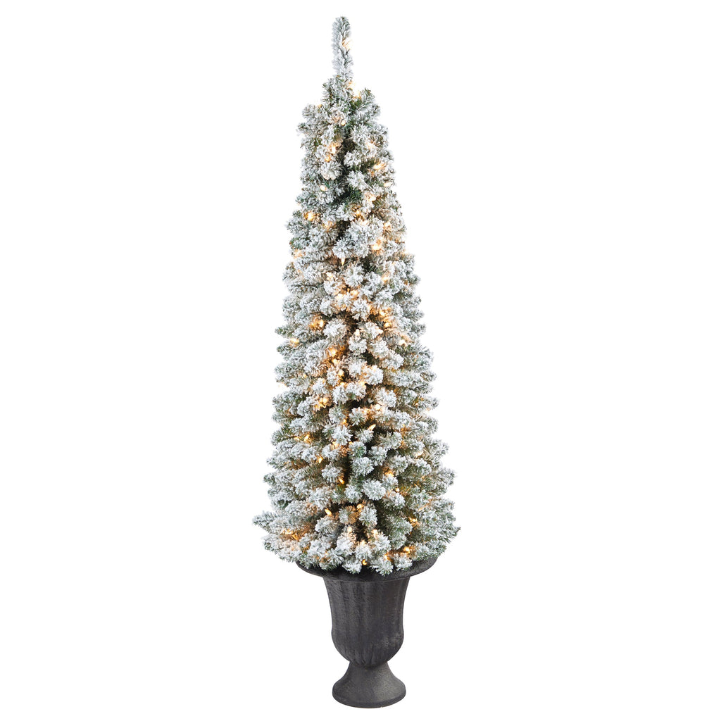 62' Flocked Pencil Artificial Christmas Tree w/ 200 Clear Lights