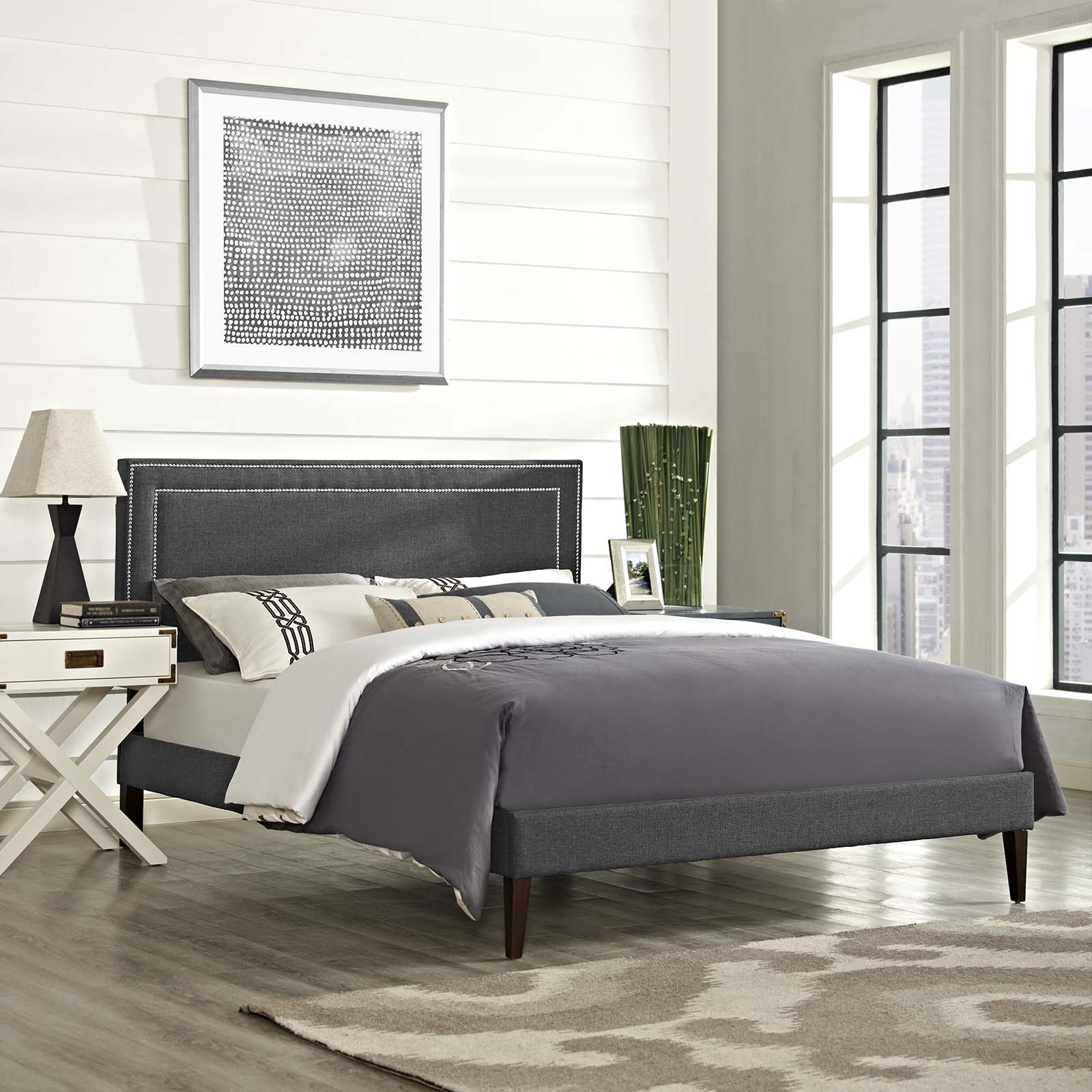 Virginia Fabric Full Platform Bed with Squared Tapered Legs by Modway