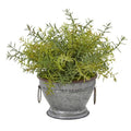 14"  Rosemary Artificial Plant in Vintage Metal Bowl with Copper Trimming
