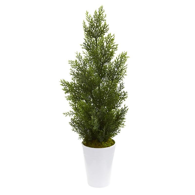27"  Mini Cedar Artificial Pine Tree in Decorative Planter (Indoor/Outdoor)