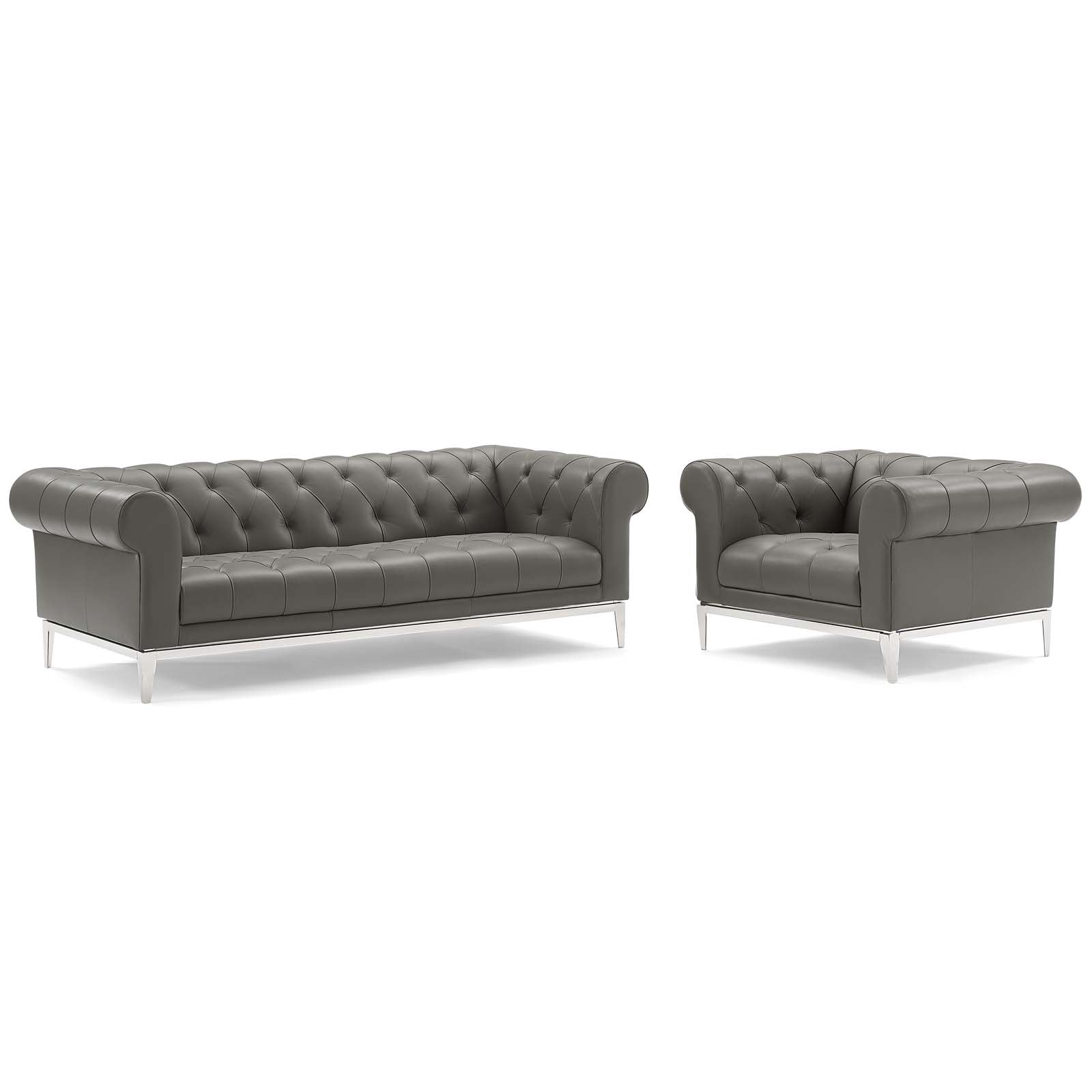 Idyll Tufted Upholstered Leather Sofa and Armchair Set by Modway