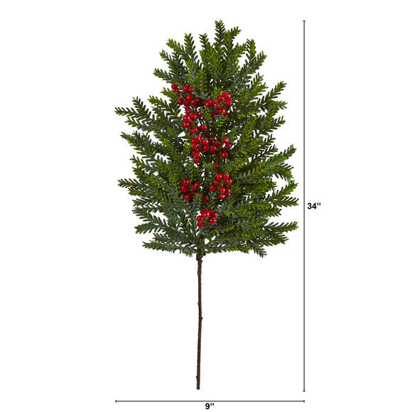 34" Pine and Berries Artificial Hanging Plant (Set of 3)