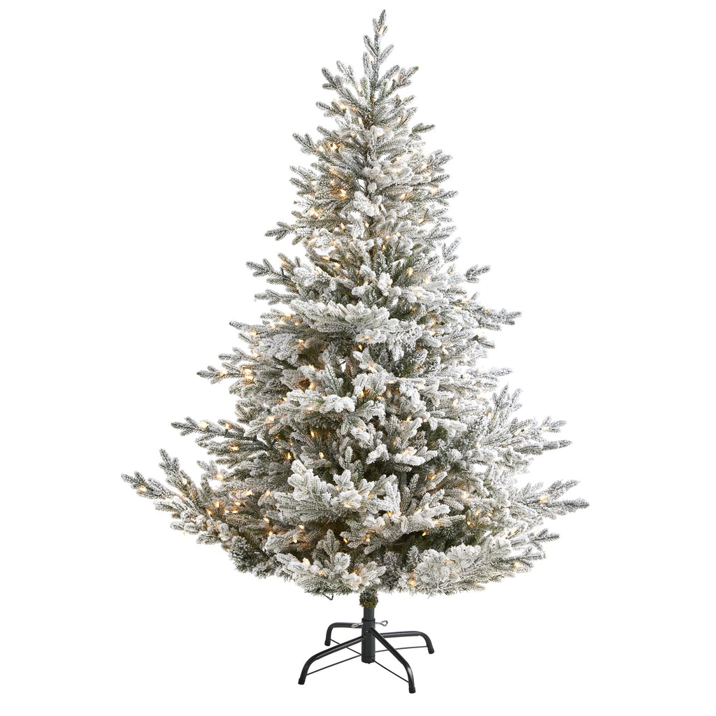 6' Flocked Fraser Fir Artificial Christmas Tree with 500 Warm White Lights