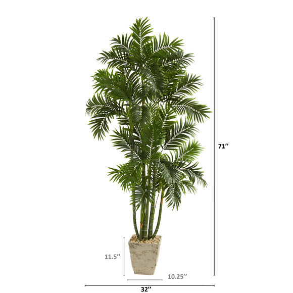 71" Areca Palm Artificial Tree in Country White Planter