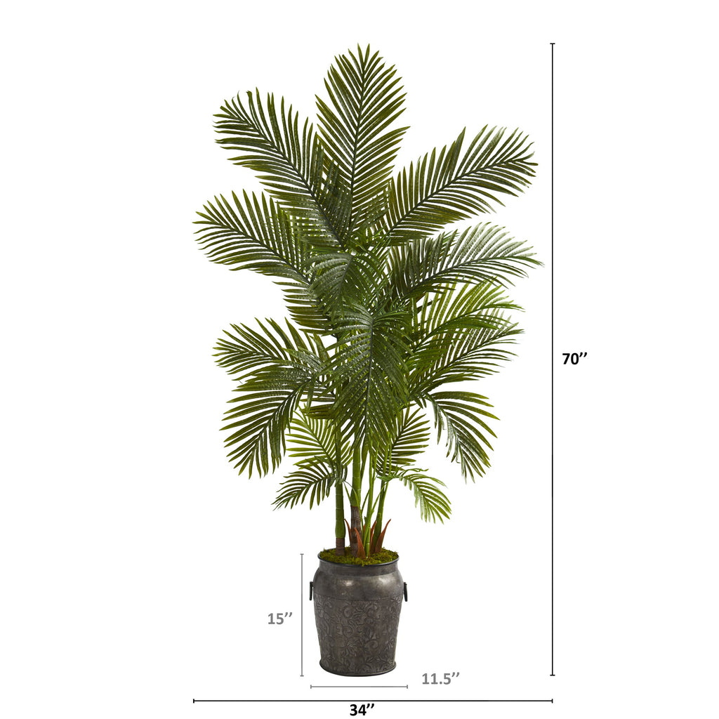 70" Areca Palm Artificial Tree in Metal Planter
