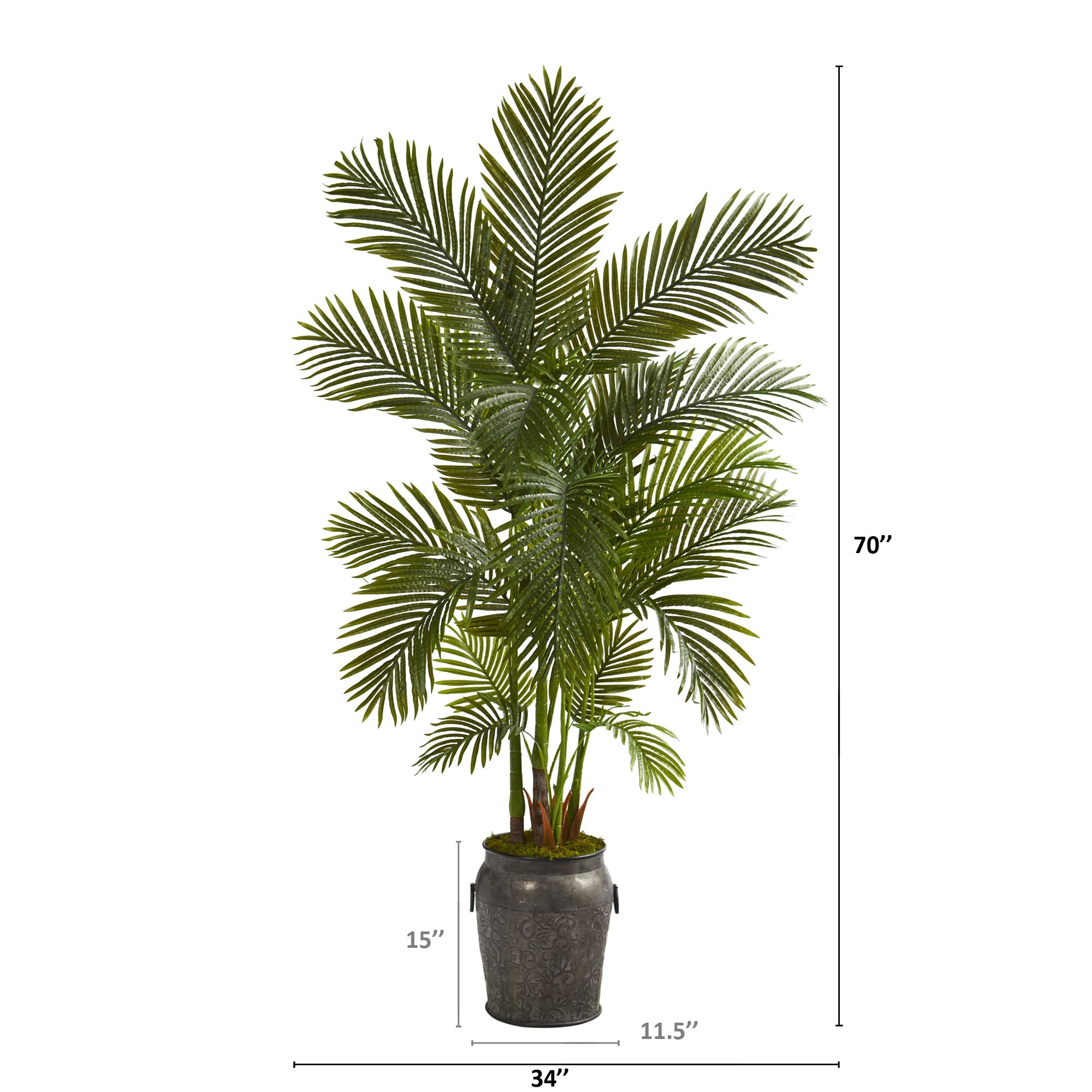 70" Areca Palm Artificial Tree in Metal Planter