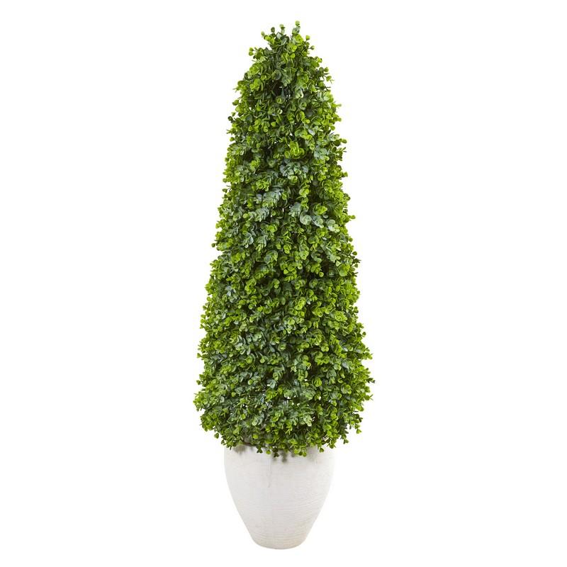 52" Eucalyptus Topiary Artificial Tree in White Planter