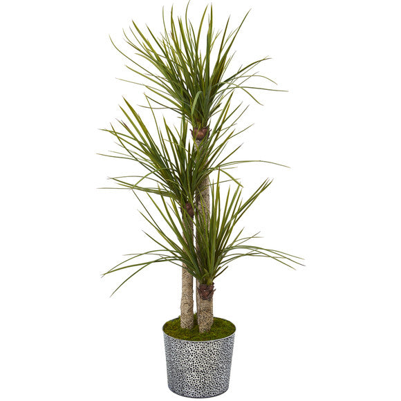 59" Yucca Artificial Tree in Black Embossed Tin Planter