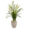 4"  Cymbidium Orchid Artificial Plant in Sandstone Planter