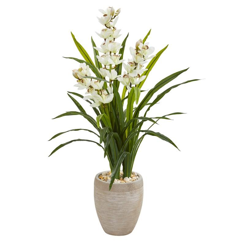 4"  Cymbidium Orchid Artificial Plant in Sandstone Planter