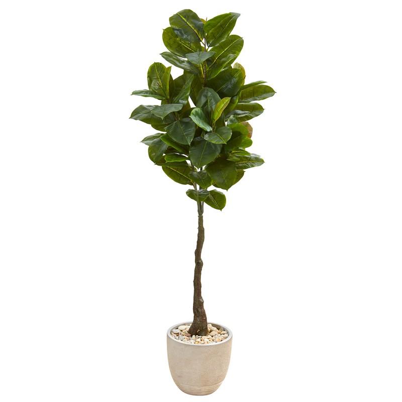 67"  Rubber Leaf Artificial Tree in Sandstone Planter (Real Touch)