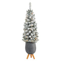 3.5' Flocked Pencil Artificial Christmas Tree w/ 50 Clear Lights & 132 Bendable