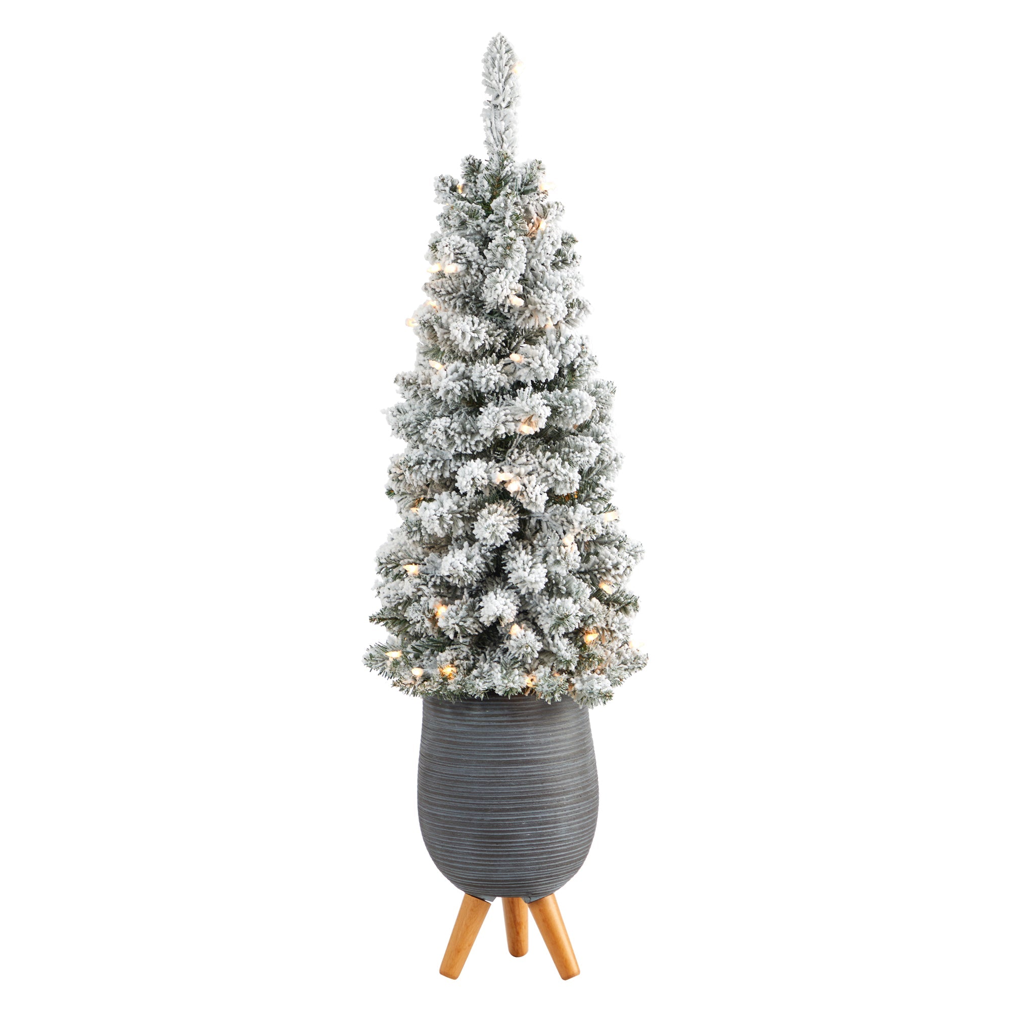 3.5' Flocked Pencil Artificial Christmas Tree w/ 50 Clear Lights & 132 Bendable
