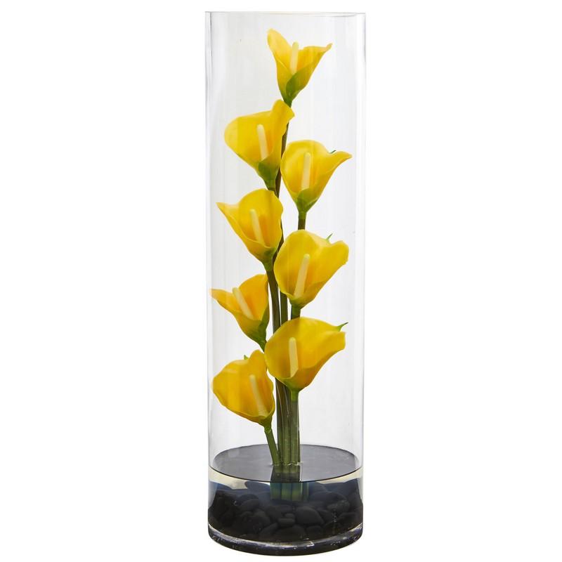 20" Calla Lily Artificial Arrangement in Cylinder Glass
