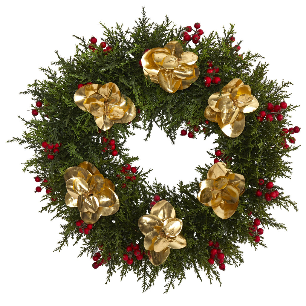 20" Cedar Berry and Metallic Eucalyptus Artificial Wreath