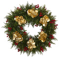 20" Cedar Berry and Metallic Eucalyptus Artificial Wreath