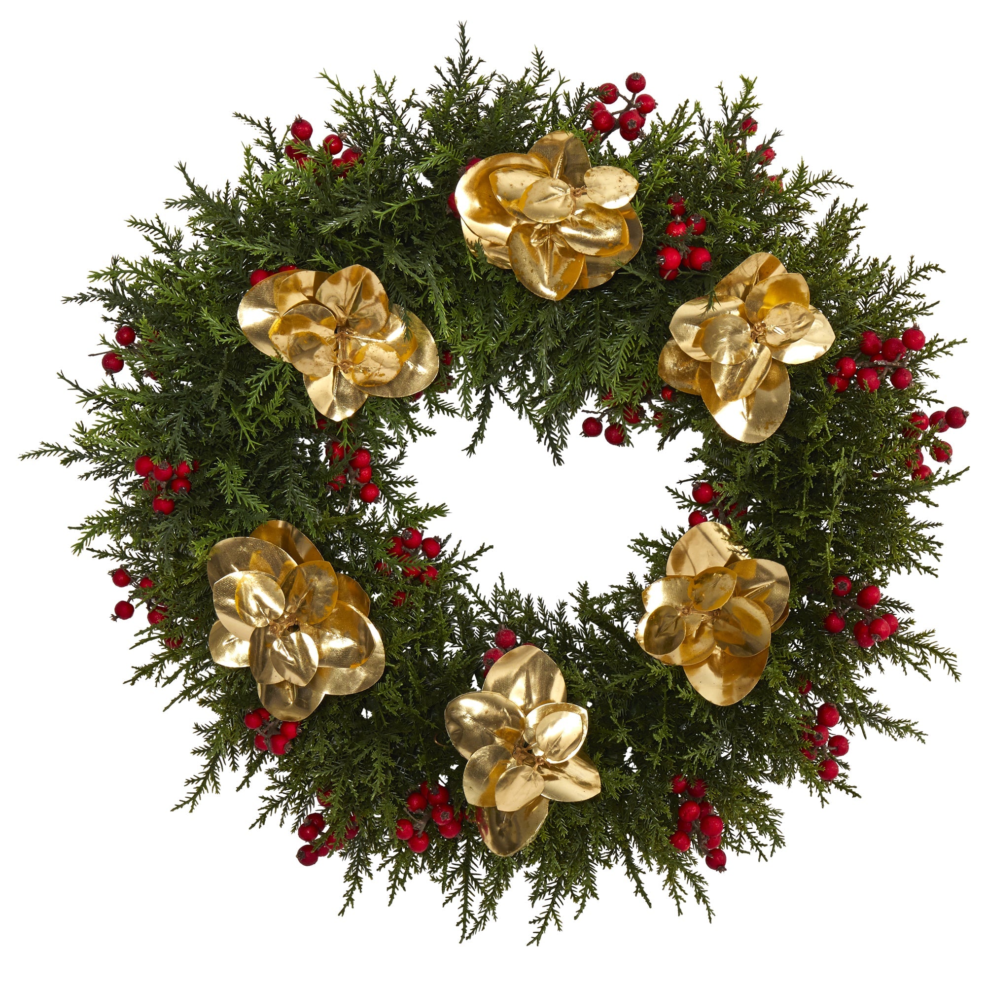20" Cedar Berry and Metallic Eucalyptus Artificial Wreath