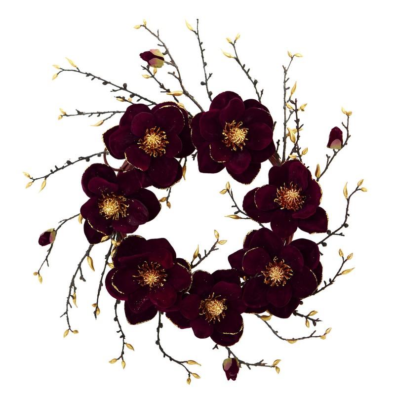 24"  Burgundy and Gold Magnolia Artificial Wreath