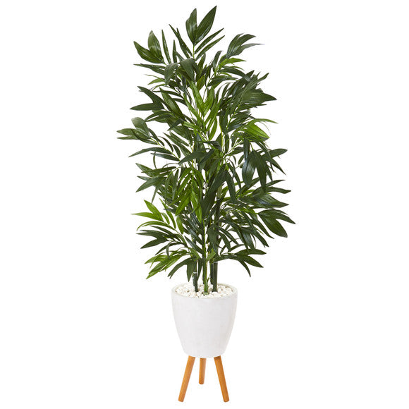 53" Bamboo Palm Artificial Tree in White Planter with Stand