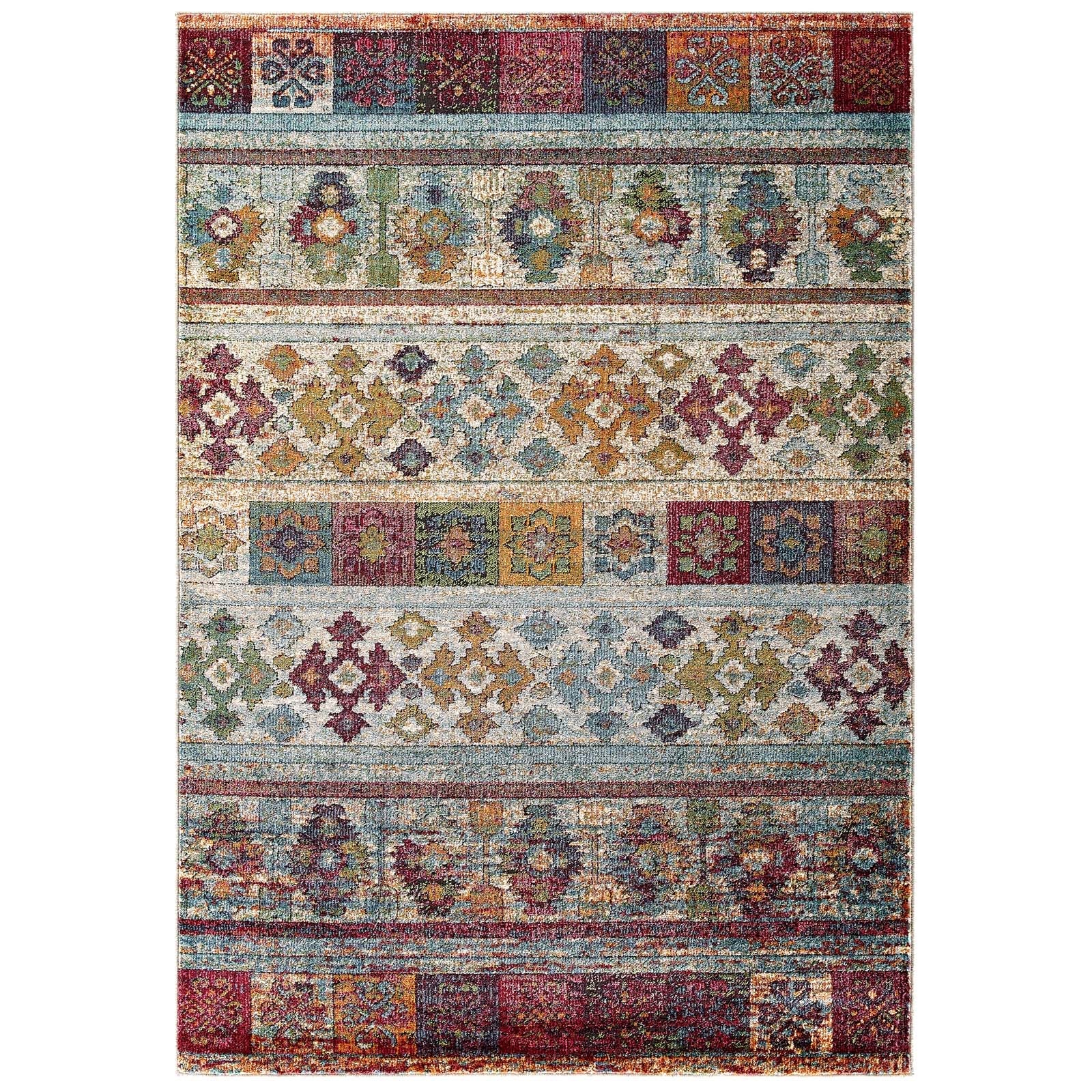 Tribute Nala Distressed Vintage Floral Lattice 5x8 Area Rug by Modway