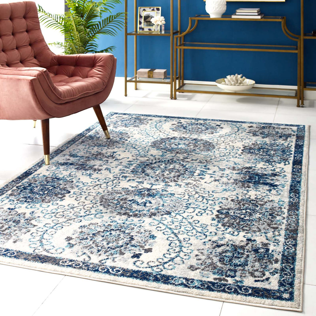 Entourage Kensie Distressed Floral Moroccan Trellis 5x8 Area Rug by Modway