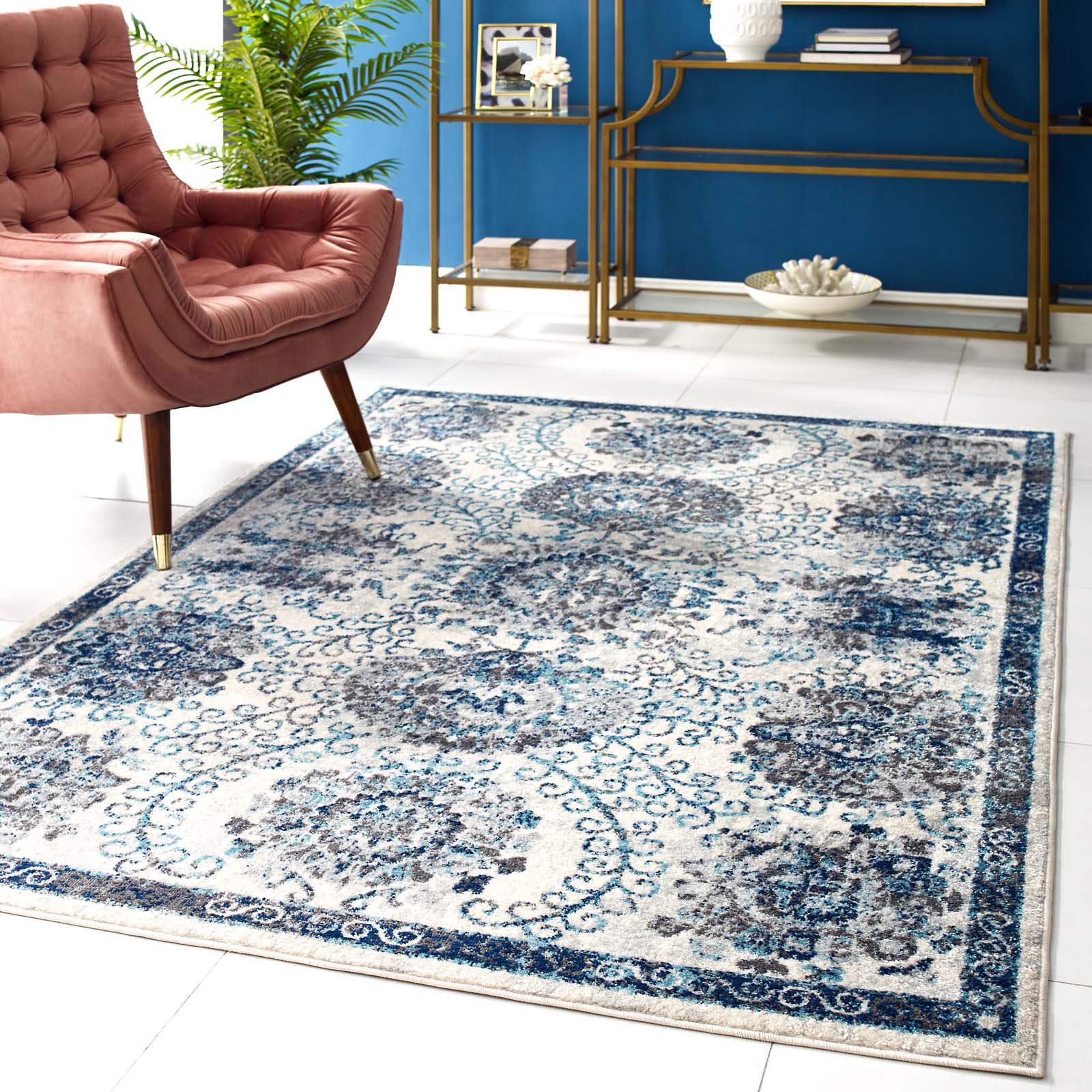 Entourage Kensie Distressed Floral Moroccan Trellis 5x8 Area Rug by Modway