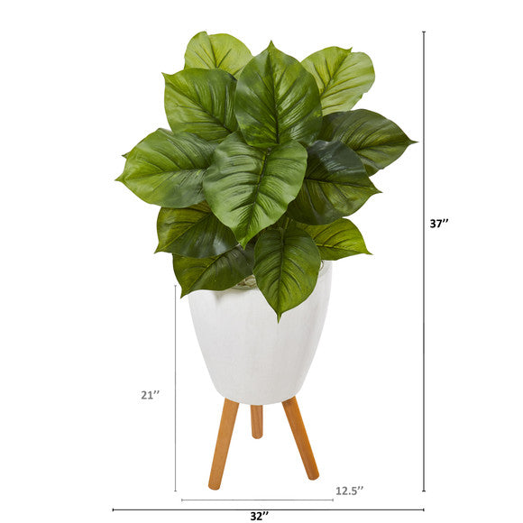 37" Large Philodendron Artificial Plant in White Planter with Stand