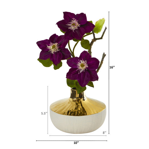 16" Anemone Artificial Arrangement in Gold and Cream Elegant Vase