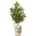 26" Boxwood Artificial Plant In Floral Print Vase 8588 By Nearly Natural