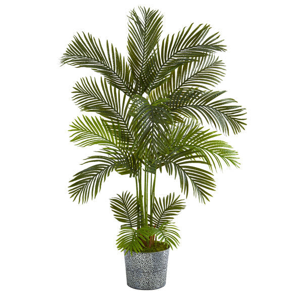 5.5' Areca Palm Artificial Tree in Embossed Black Tin Planter