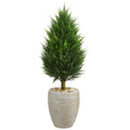 40' Cypress Cone Artificial Tree in Sand Colored Oval Planter UV Resistant
