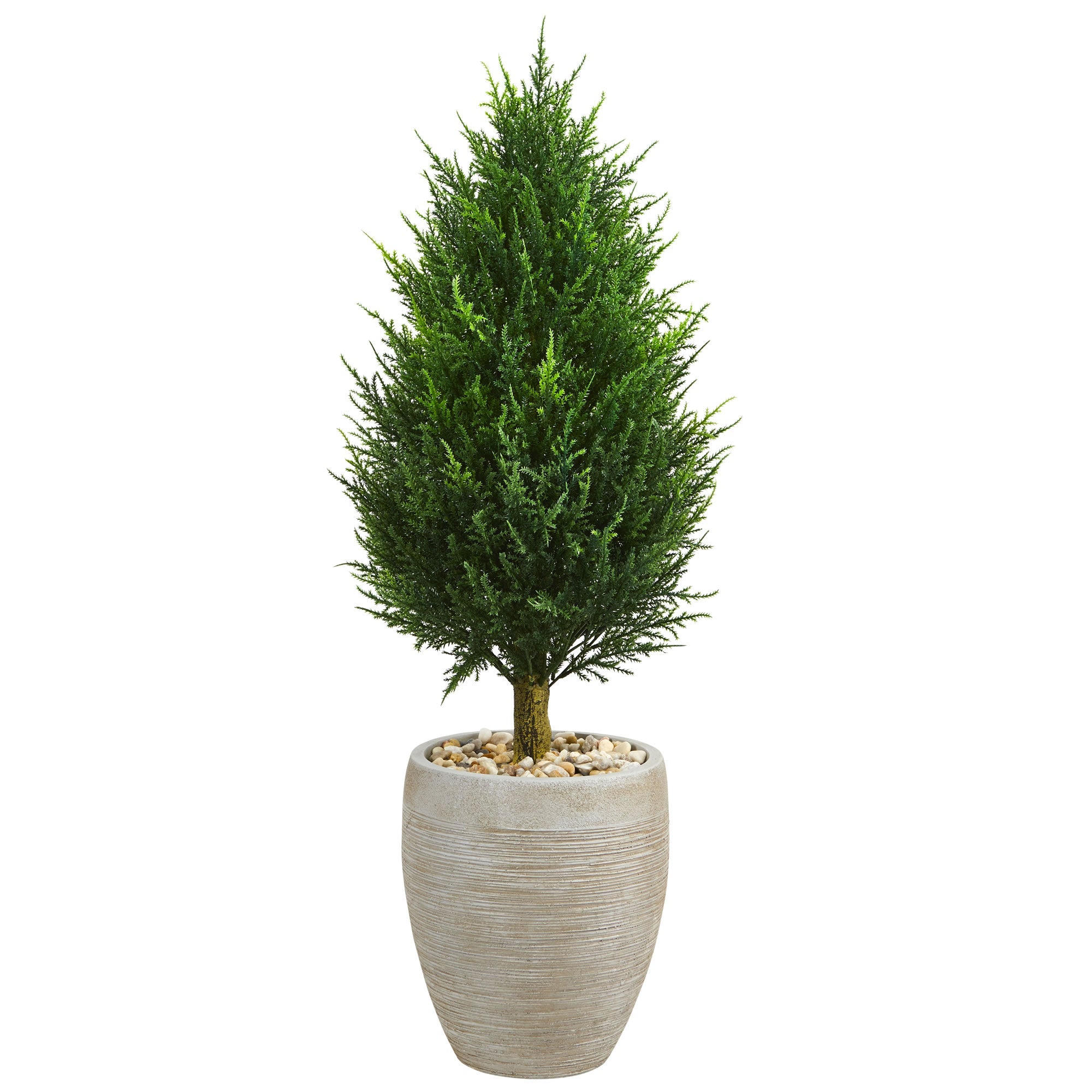 40' Cypress Cone Artificial Tree in Sand Colored Oval Planter UV Resistant